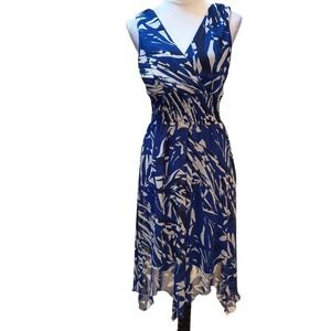 Rabbit Rabbit Rabbit Designs Blue White Abstract Smocked Waist Midi Dress 8
